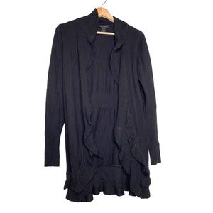 White House Black Market Womens Open Front Cardigan Sweater Black Ruffle S